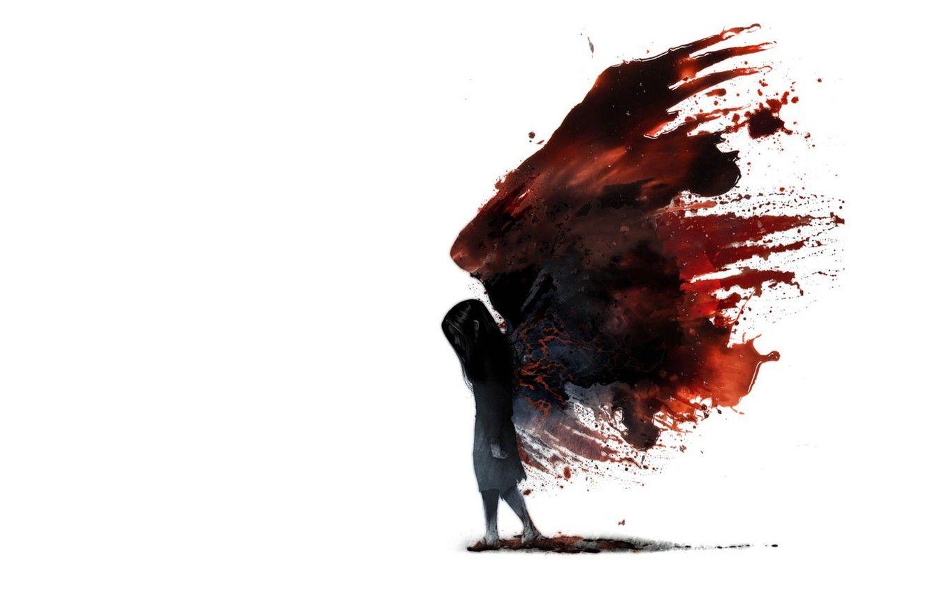 1332x850 Wallpaper void, loneliness, hopelessness, blood, shadow, spot, pain, fallen angel, black wings image for desktop, section фантастика