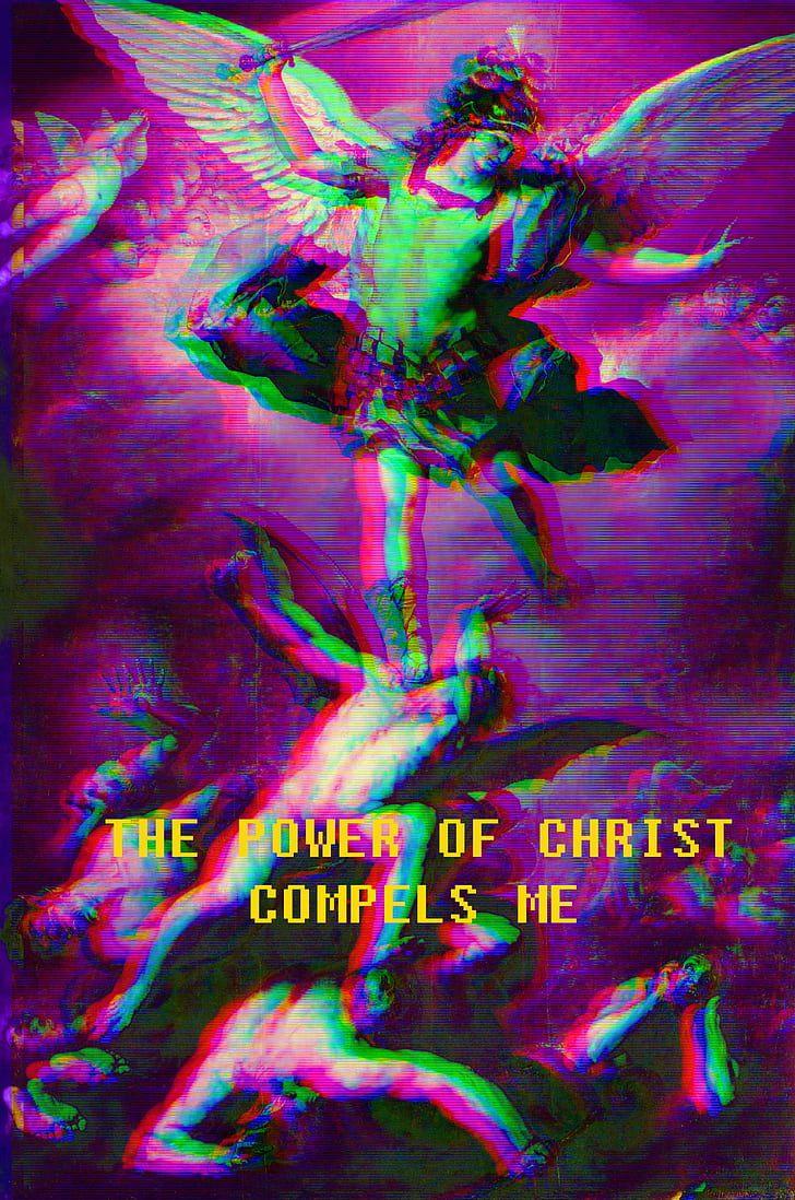 728x1098 Fashwave, Glitch Art, Vaporwave, Angel, Jesus Christ,. Michael The Archangel And The Fallen Angels HD Wallpaper