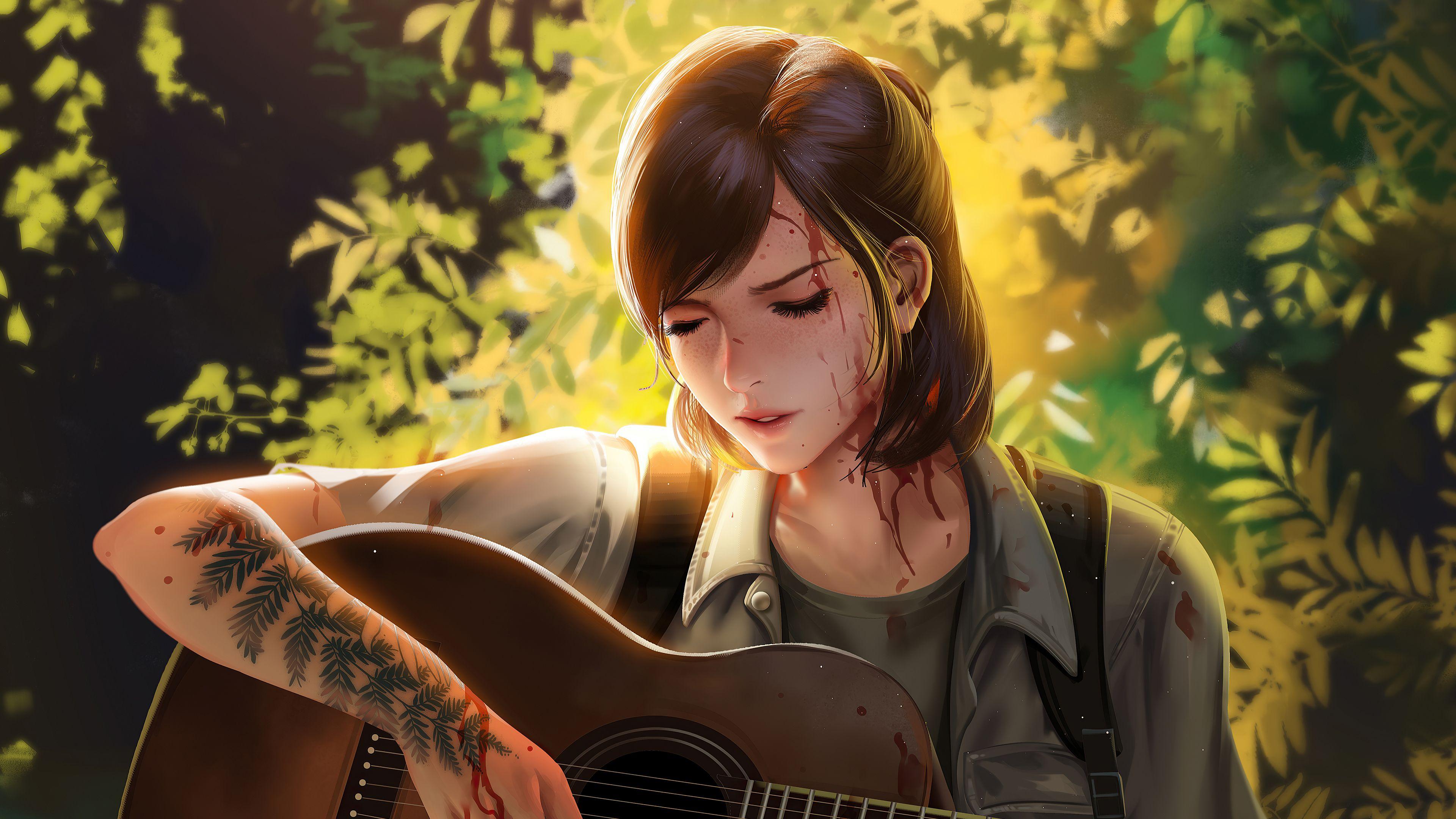 3840x2160 Artwork Ellie Williams The Last Of Us The Last Of Us 2 Digital Art Fan Art Digital Painting Guitar T Wallpaper:3840x2160