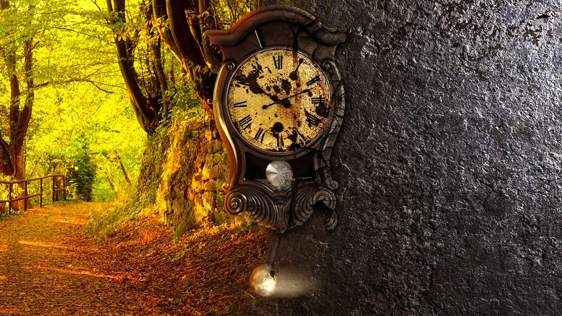 1920x1080 Time in nature Clock on the tree