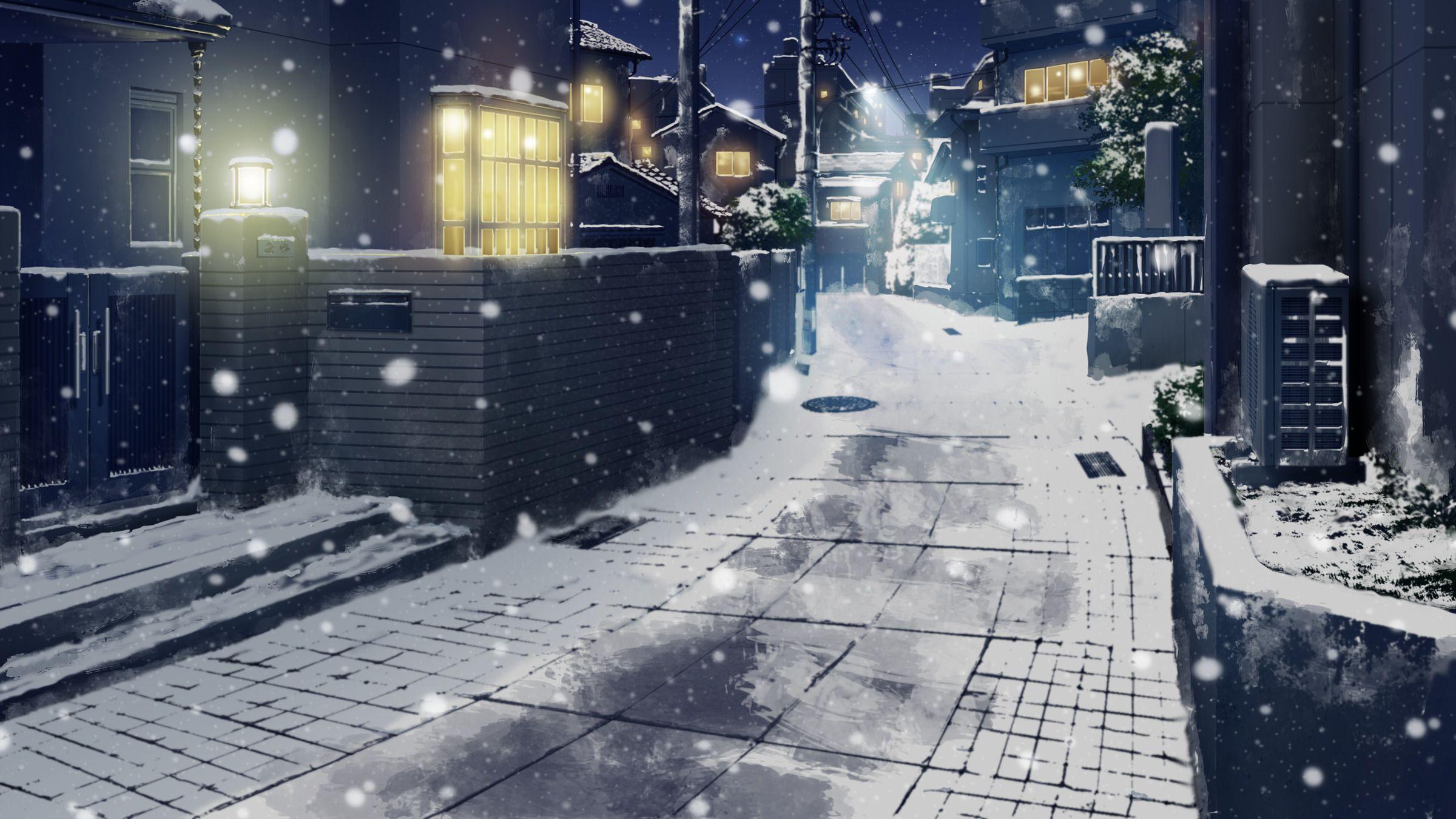 2400x1350 tuyết đêm thành phố Nhật Bản hình nền và nền