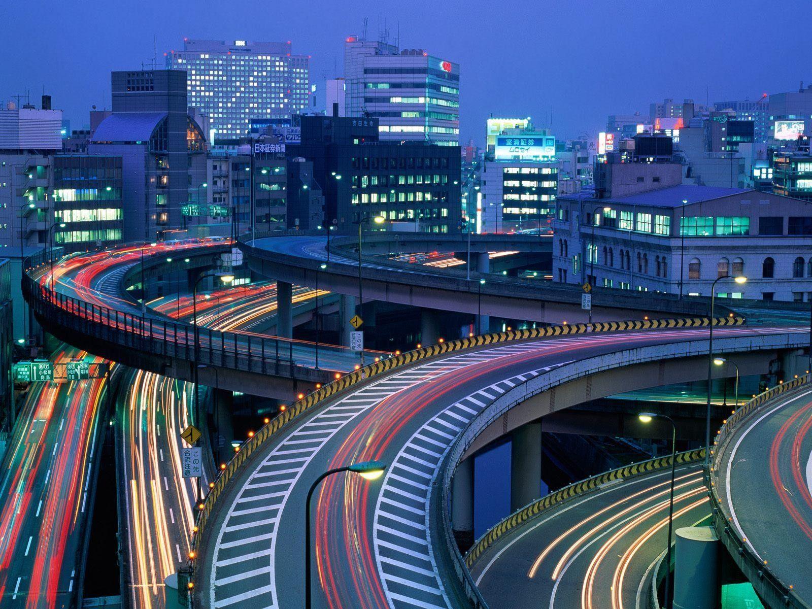 1600x1200 đô thị, #Japan, #road, #sky, # night, #interchange, # lâu phơi bầy sáng