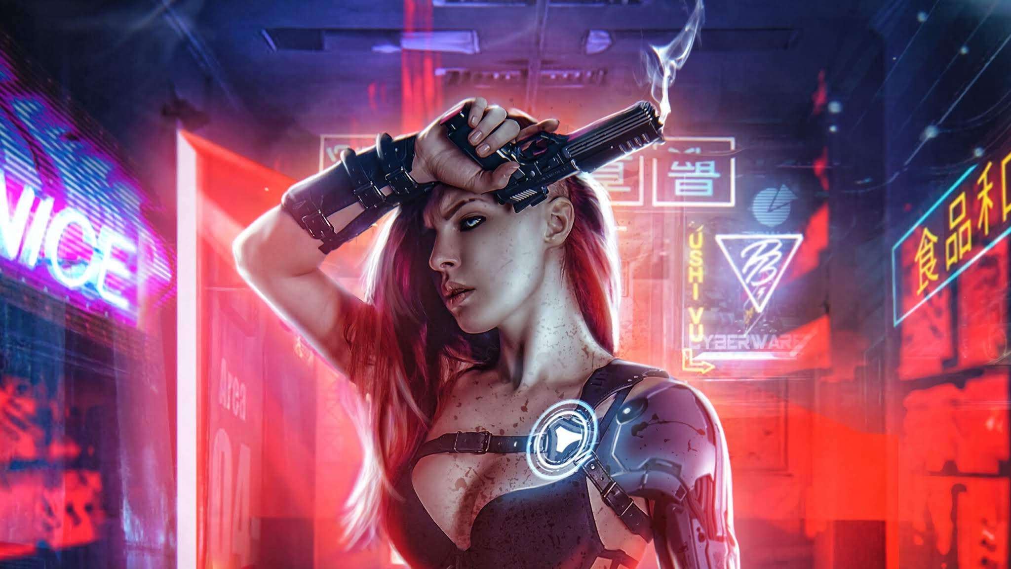 2048x1152 Cyberpunk Girl Wallpaper 4k