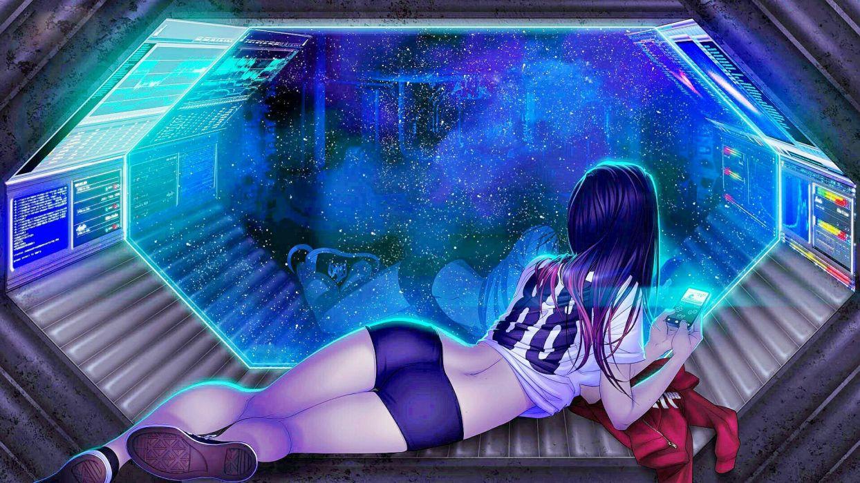 1244x700 Arts draing women future cellphone girls brunette wallpaperx1080