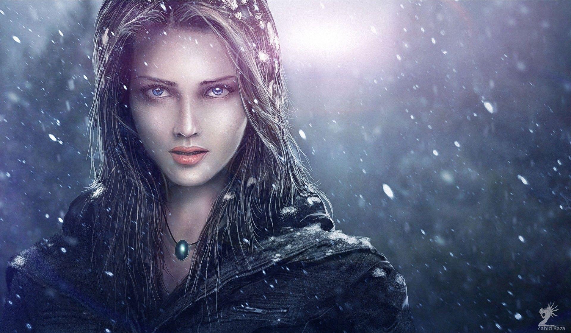 1920x1118 Painting Art Glance Snowflakes Face Girls wallpaperx1118