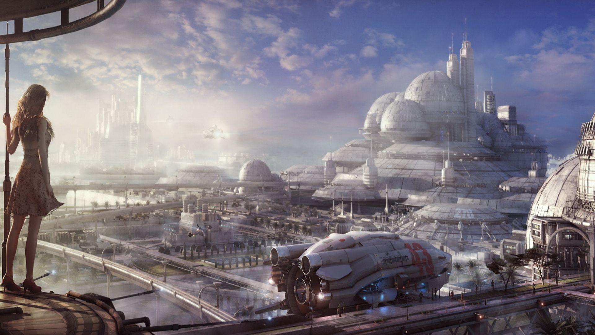 1920x1080 shuttle, the spaceport, future, planet, the sky, girl desktop wallpaper 205