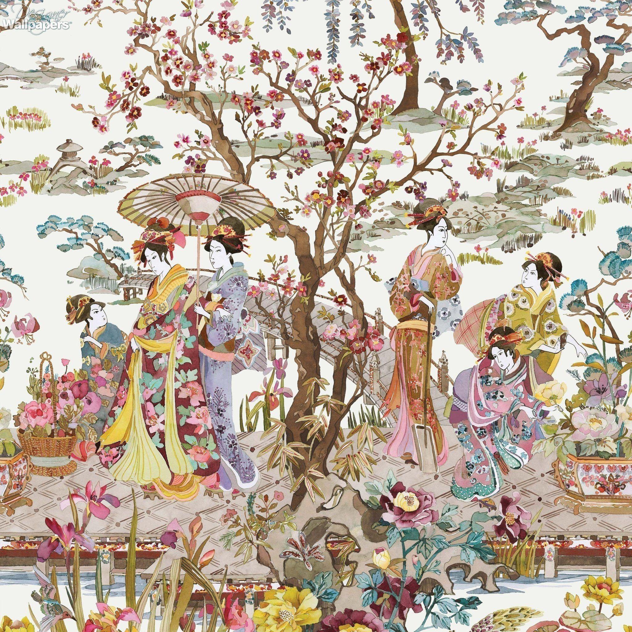 2048x2048 Japanese Garden Wallpaper in Ochre from the Enchanted Gardens Collecti