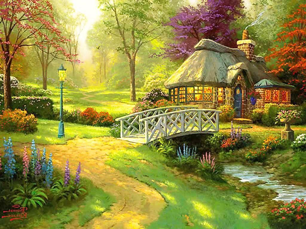 1024x768 Enchanted Cottage Wallpaper