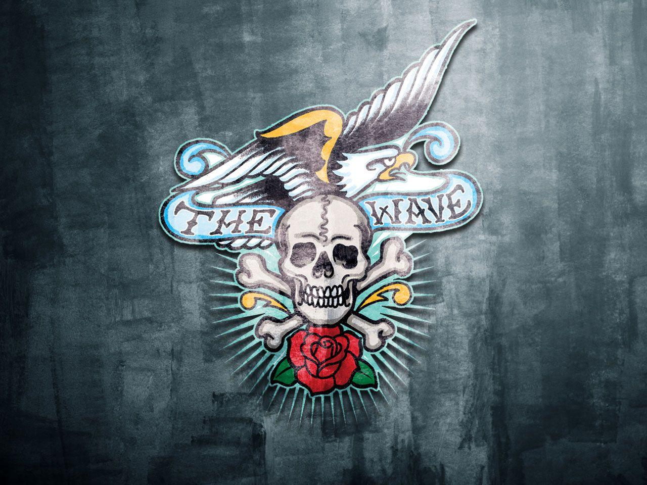 1280x960 Blue Skull Red Fire Background