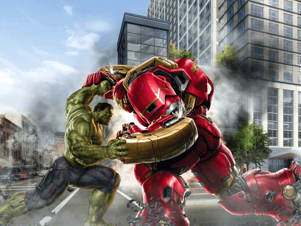 1024x768 Avengers Hulk Iron Man Fight HD Wallpaper