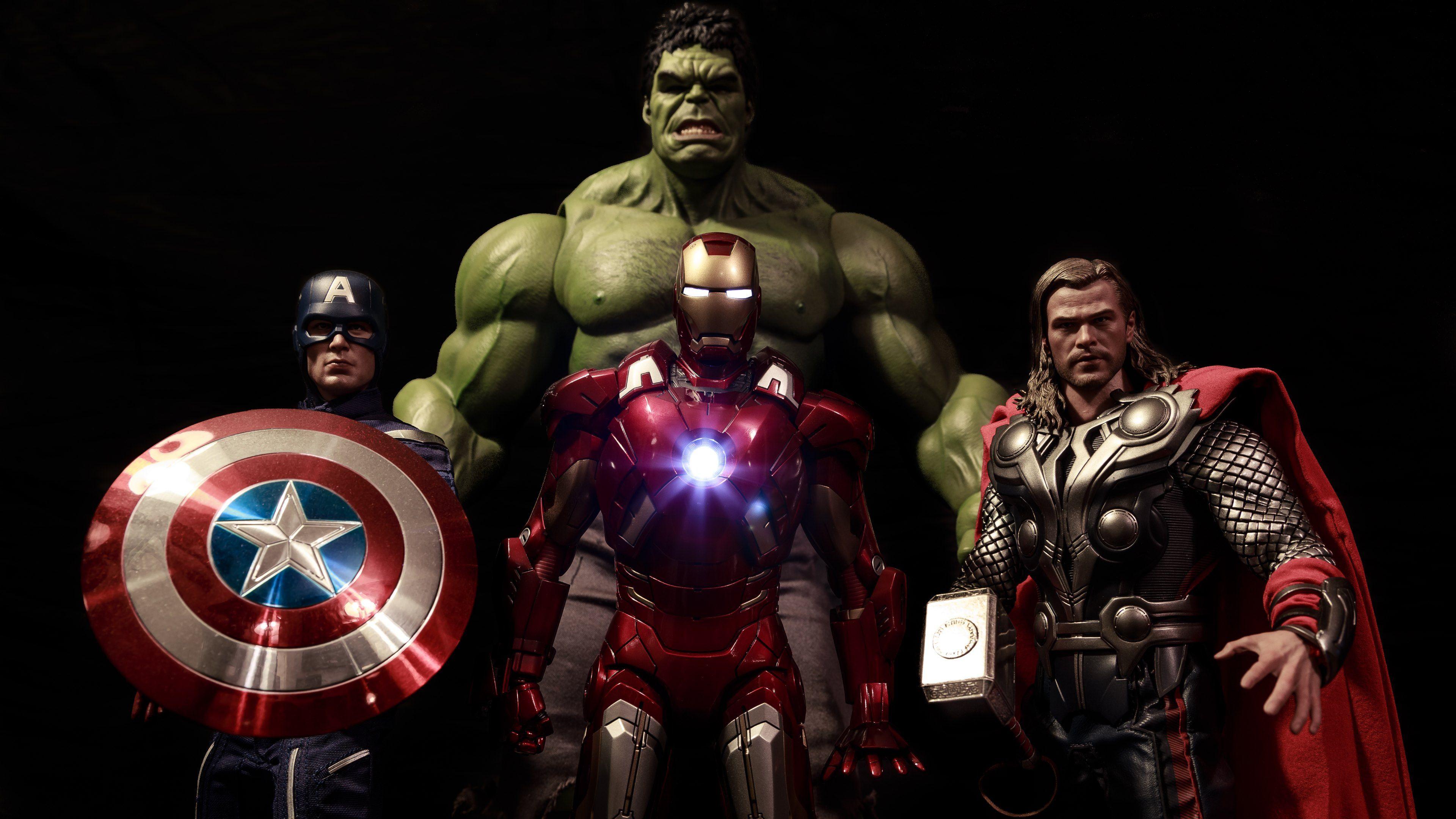 3840x2160 Avengers Captain America Figurine Hulk Iron Man Thor Wallpaper:3840x2160