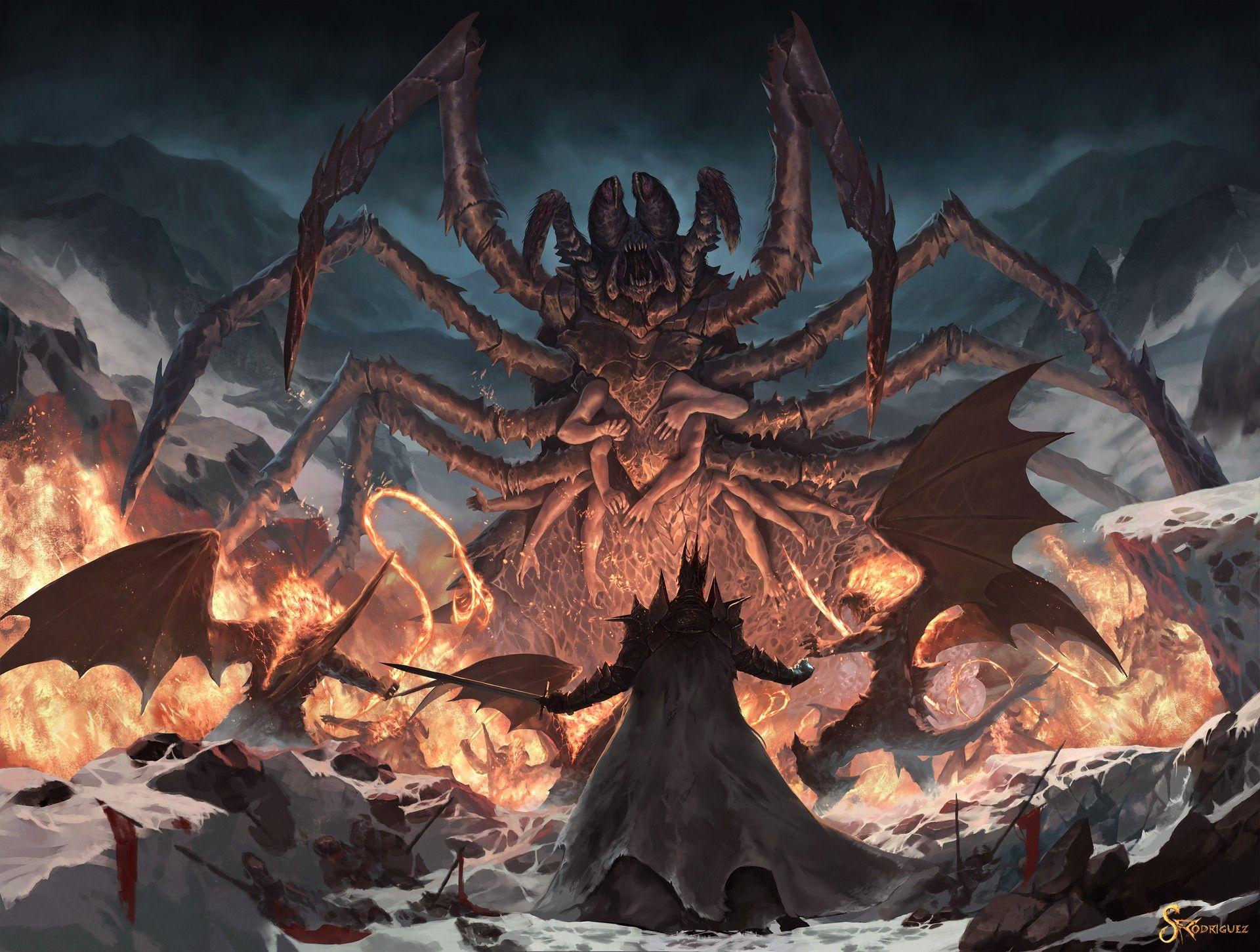 1920x1451 artwork, J R R Tolkien, mythology, The Silmarillion, Morgoth, Fingolfin, screenshot, computer wallpaper