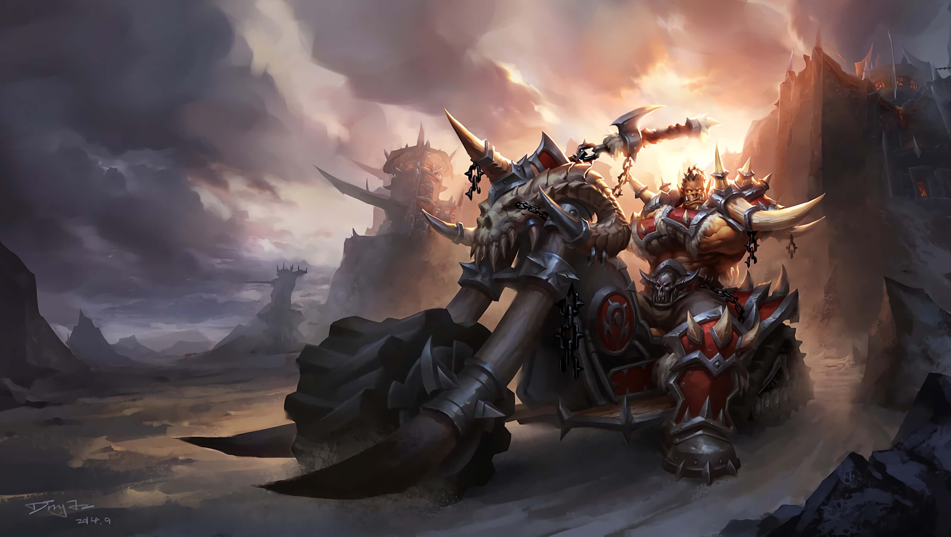 3200x1806 Digital Art Artwork Video Games Warcraft World Of Warcraft Orc Motorcycle Wallpaper:3200x1806