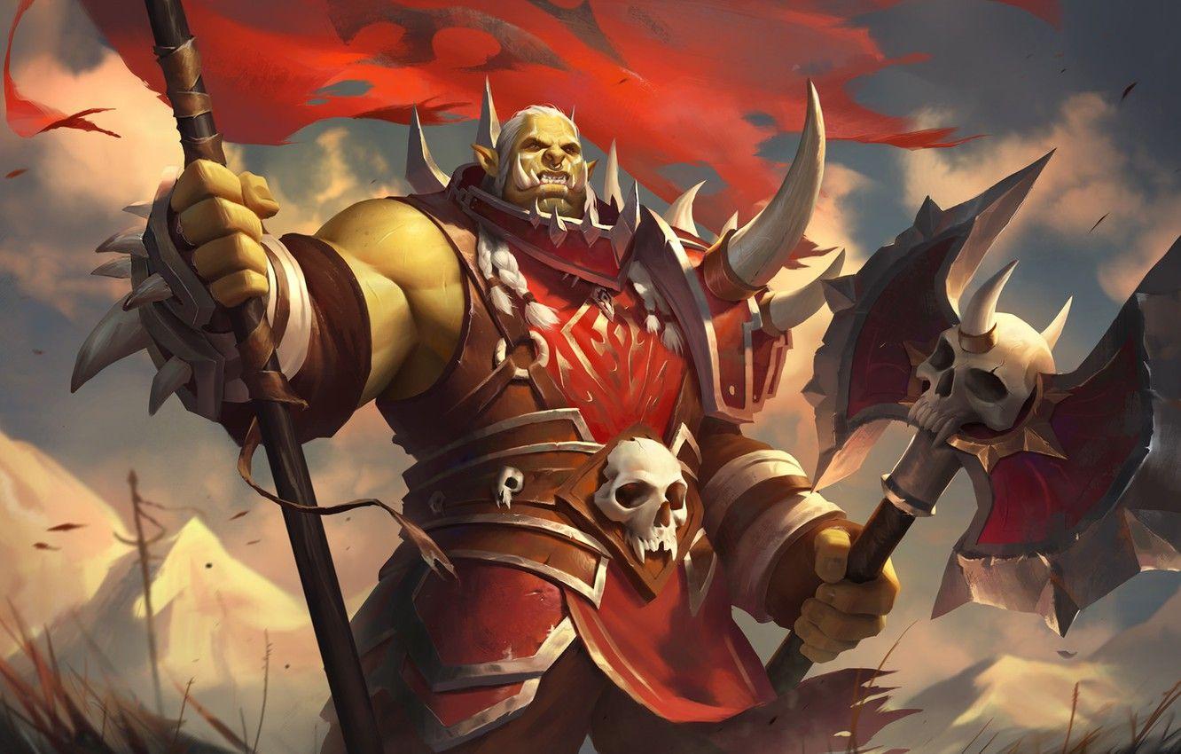 1332x850 Wallpaper armor, axe, Orc, art, banner, World of WarCraft, orc, Horde, Horde, The battle for Azeroth, Battle for Azeroth, Brews Saurfang, Varok Saurfang, Huabin Wang image for desktop, section игры