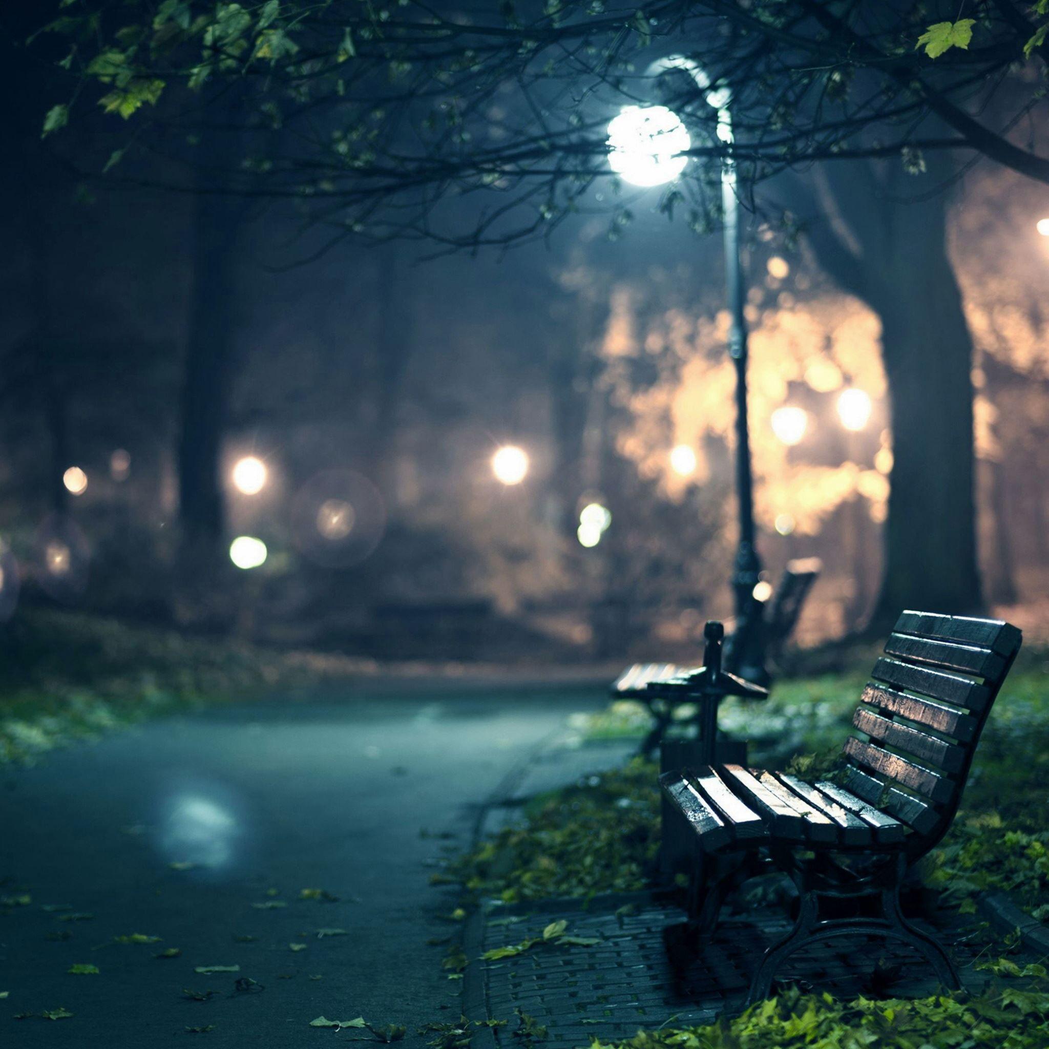 2048x2048 Lonely Beach In The Park Street Light iPad Air Wallpaper Free Download