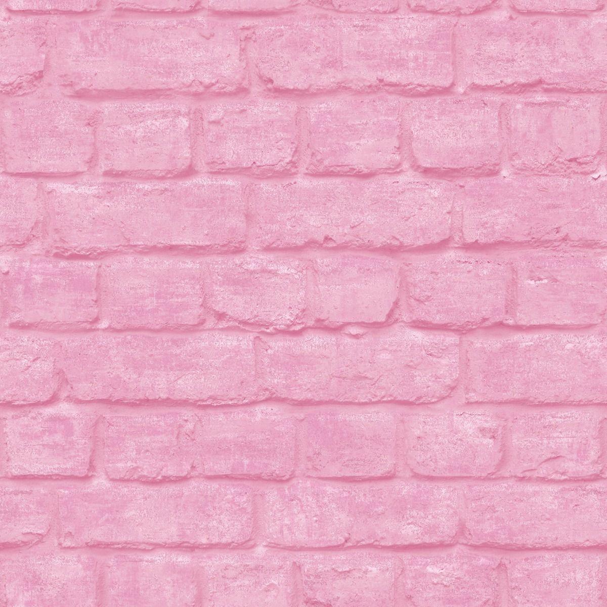 1200x1200 3D Brick Effect Wallpaper Pink Embossed Textured Industrial Metallic Urban