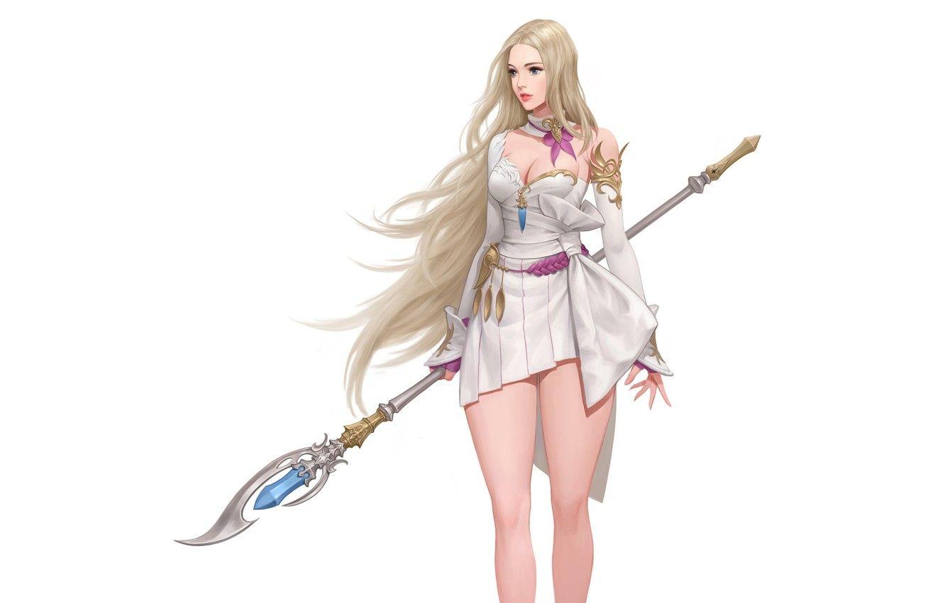 1332x850 Wallpaper Girl, Beautiful, Art, Fiction, Blonde, Background, Minimalism, Characters, Dress, Staff, Aruana Sick image for desktop, section минимализм