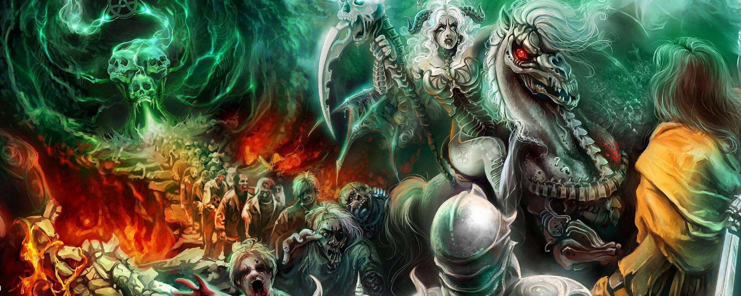 2560x1024 Black, Magic, Undead, Skull, Dead, Army, Necromancers, Hd, desktop, wallpaper, background, free, photo