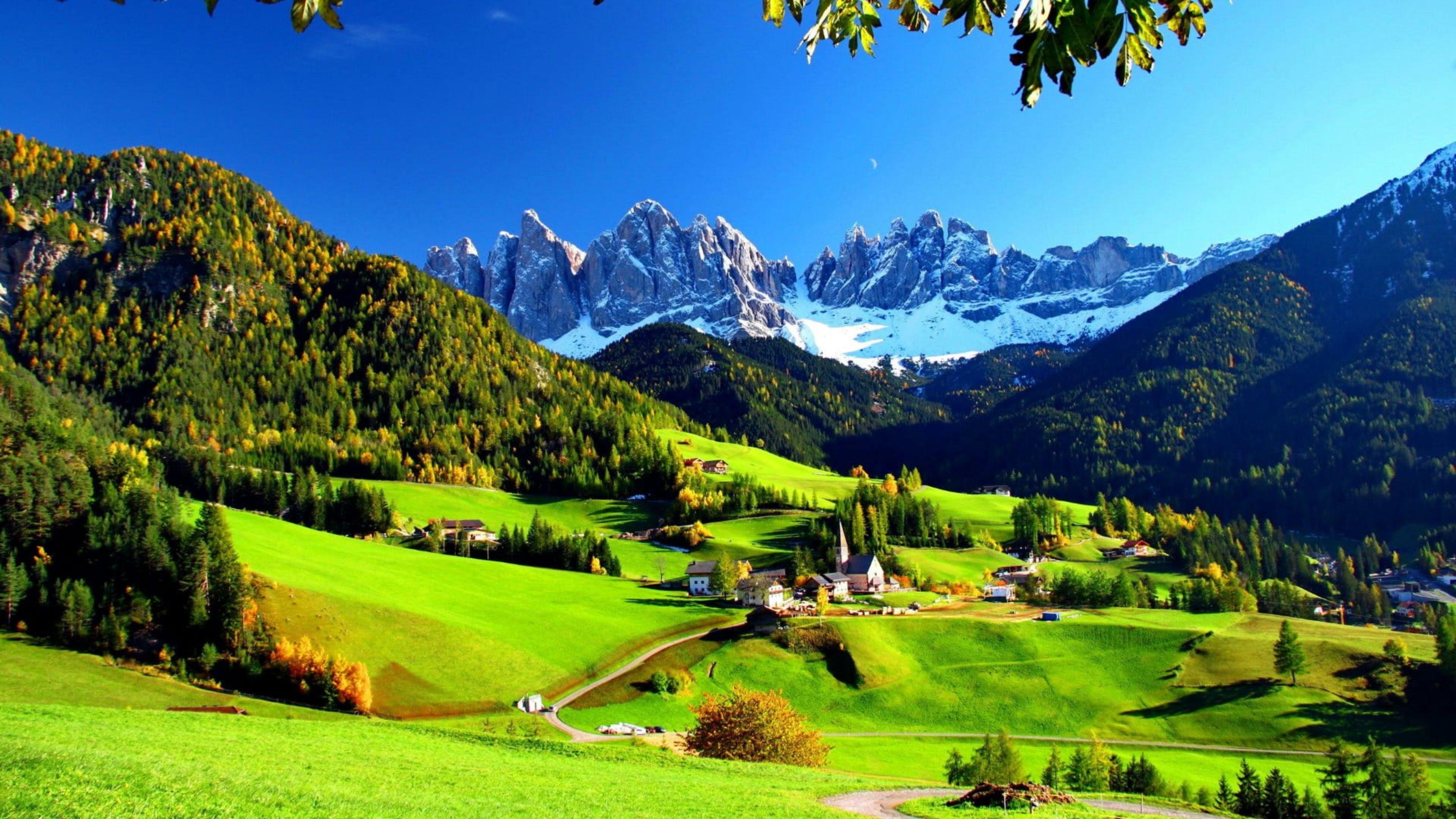 3840x2160 Mountain Grass Landscape Valley Meadow Hill Station Alps 4K HD Nature Wallpaper