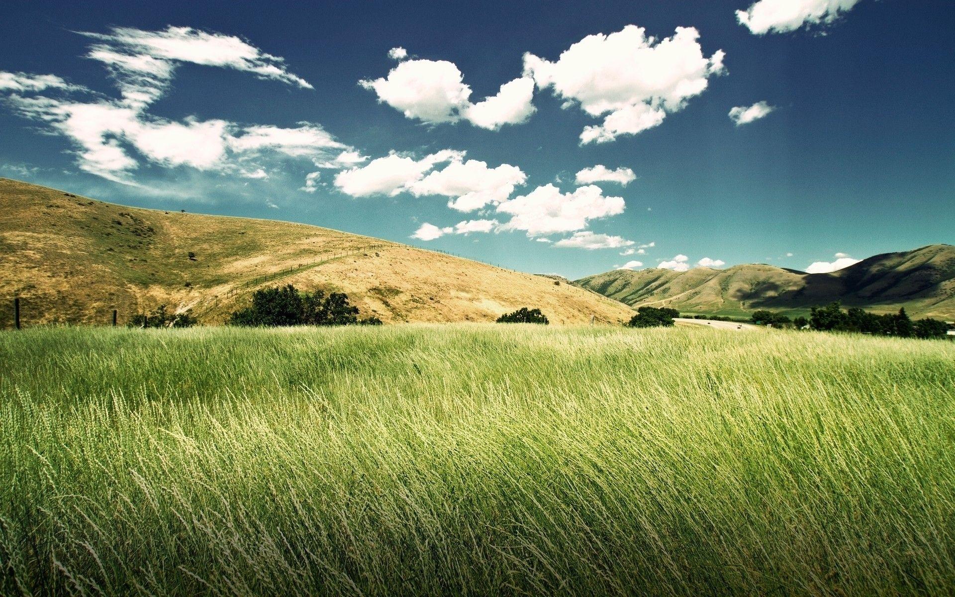 1920x1200 Grass Field Hills & Clouds wallpaper. Grass Field Hills & Clouds