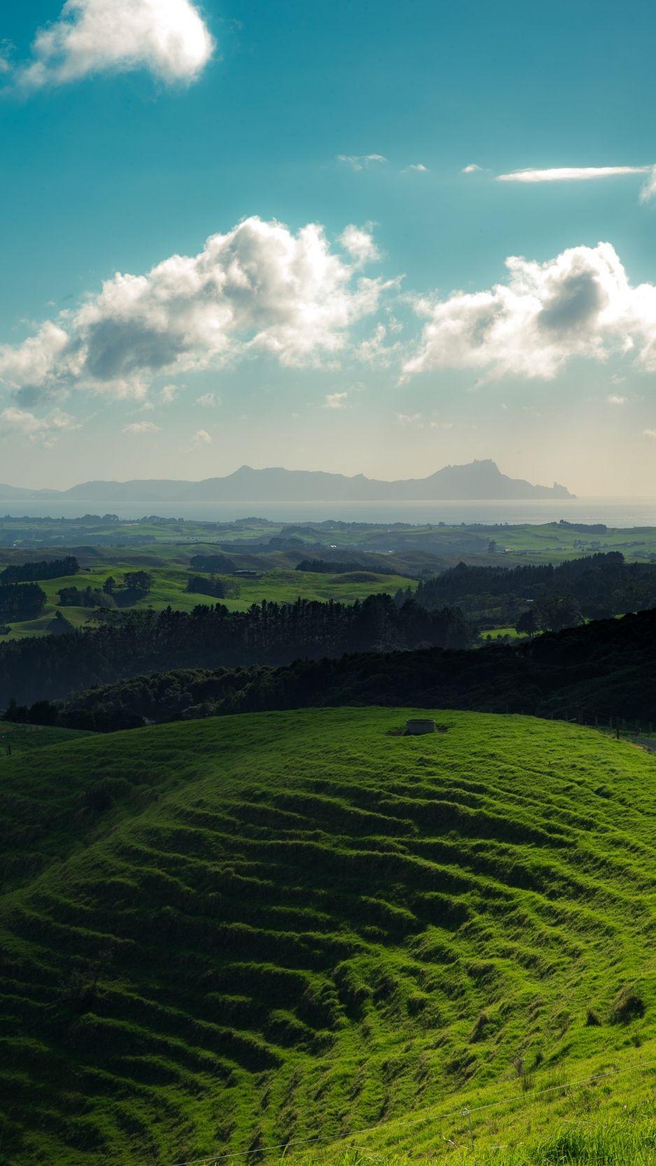 938x1668 Wallpaper Hills, Grass, Mountains, Horizon, Whangarei