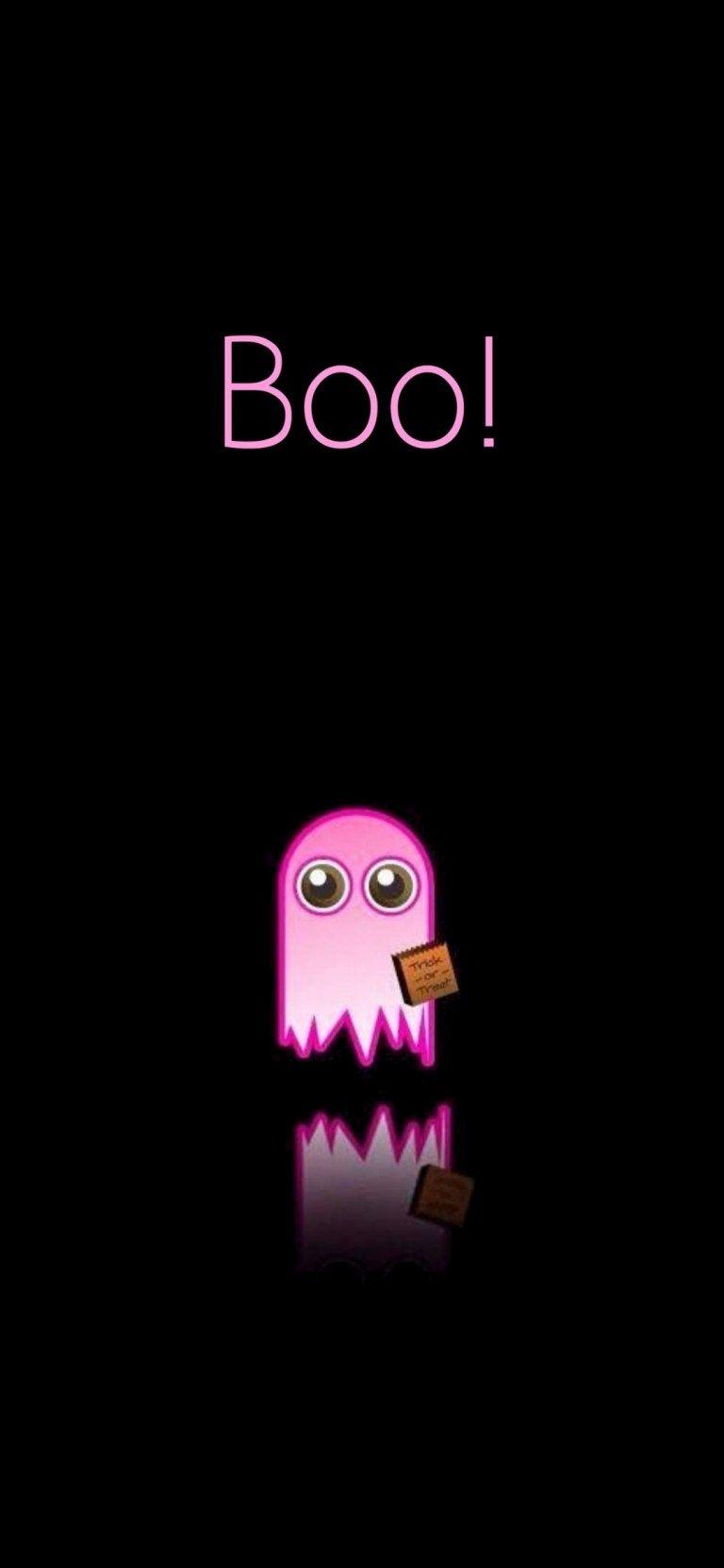 768x1664 Boo Pink Ghost Dark Oled Screen iOS 14 HD Wallpaper Download