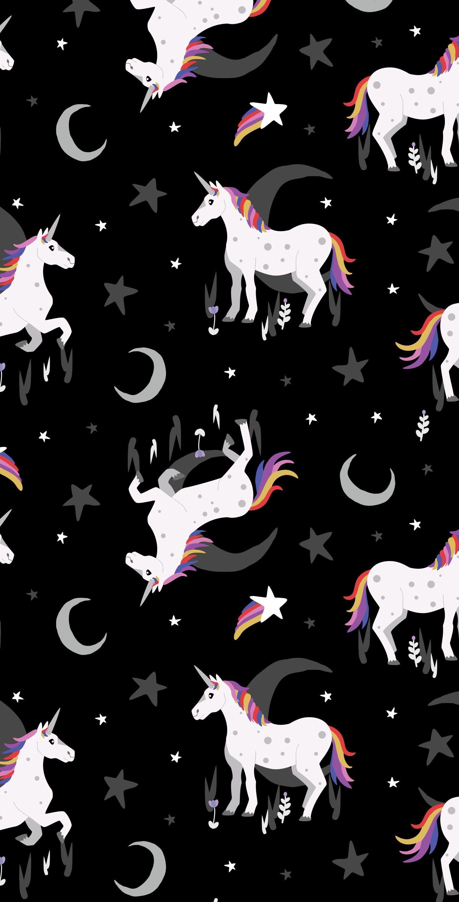 1594x3130 Cute Unicorn Wallpaper Black