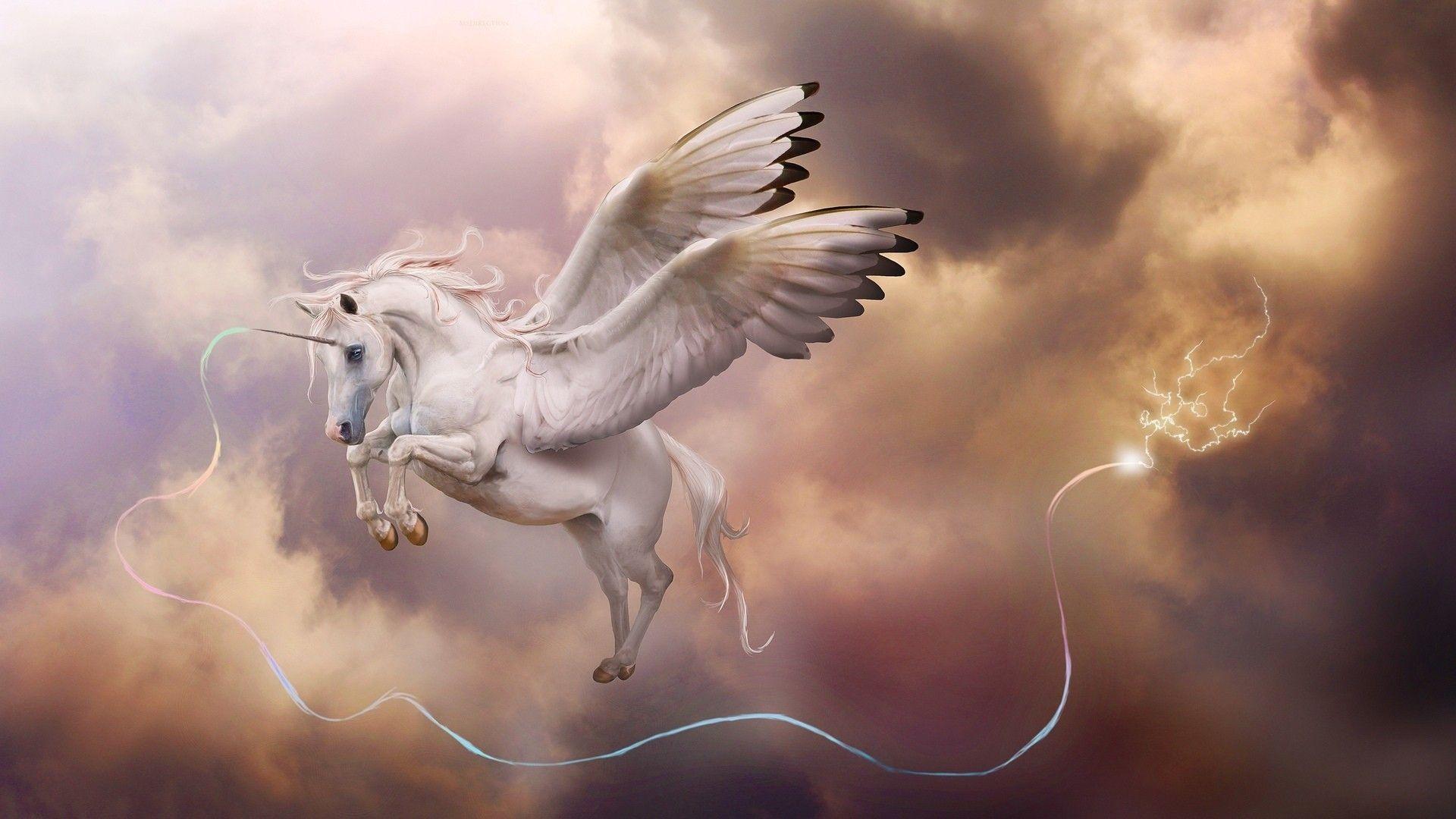 1920x1080 Colourful, Unicorn, Tablet Background, Wallpaper, Art, Magic, Mobile Dark Background Pegasus, fantasy, Sky