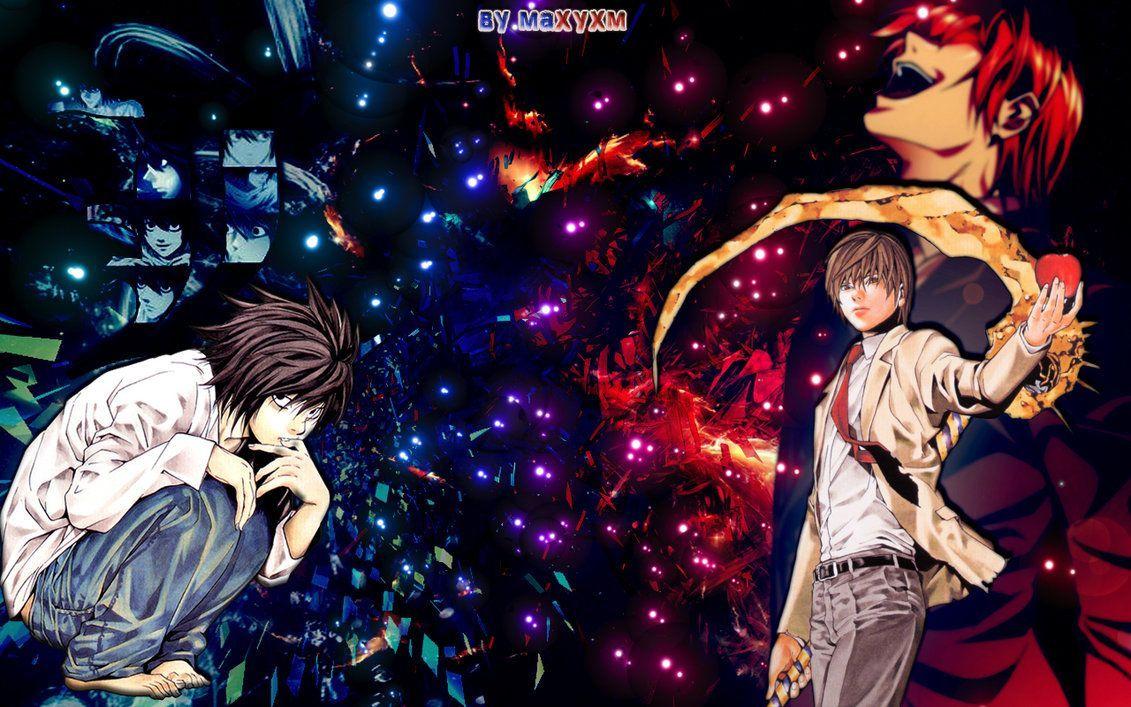 Featured image of post Death Note Light Vs L Wallpaper Death note l ryu and light yagame digital wallpaper ryuk yagami light