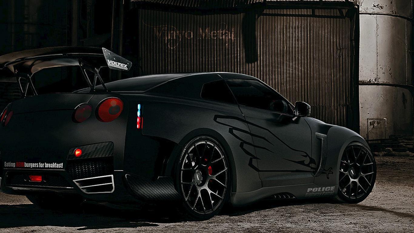 1366x768 Black Nissan GTR Wallpaper