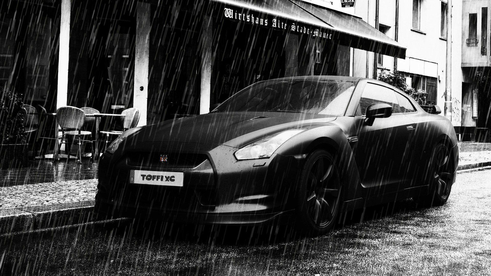 1920x1080 Black Nissan GT R In The Rain Desktop Wallpaper 1920x1080