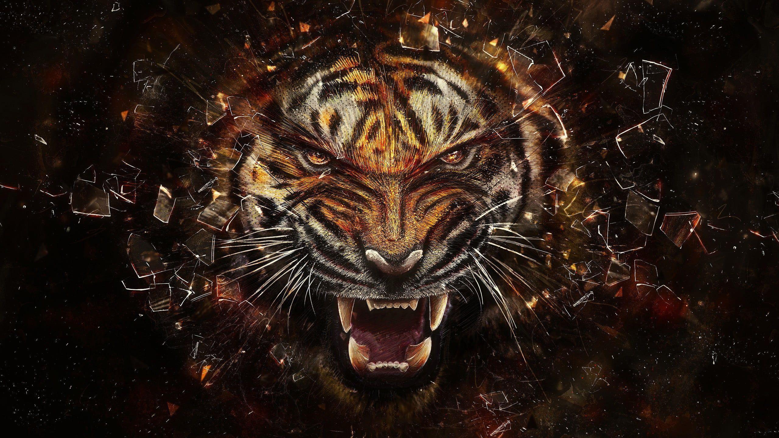 2560x1440 tiger portrait wallpaper #tiger #abstract #animals digital art #shattered #artwo 4K. Tiger wallpaper, Cool wallpaper of animals, Animal wallpaper