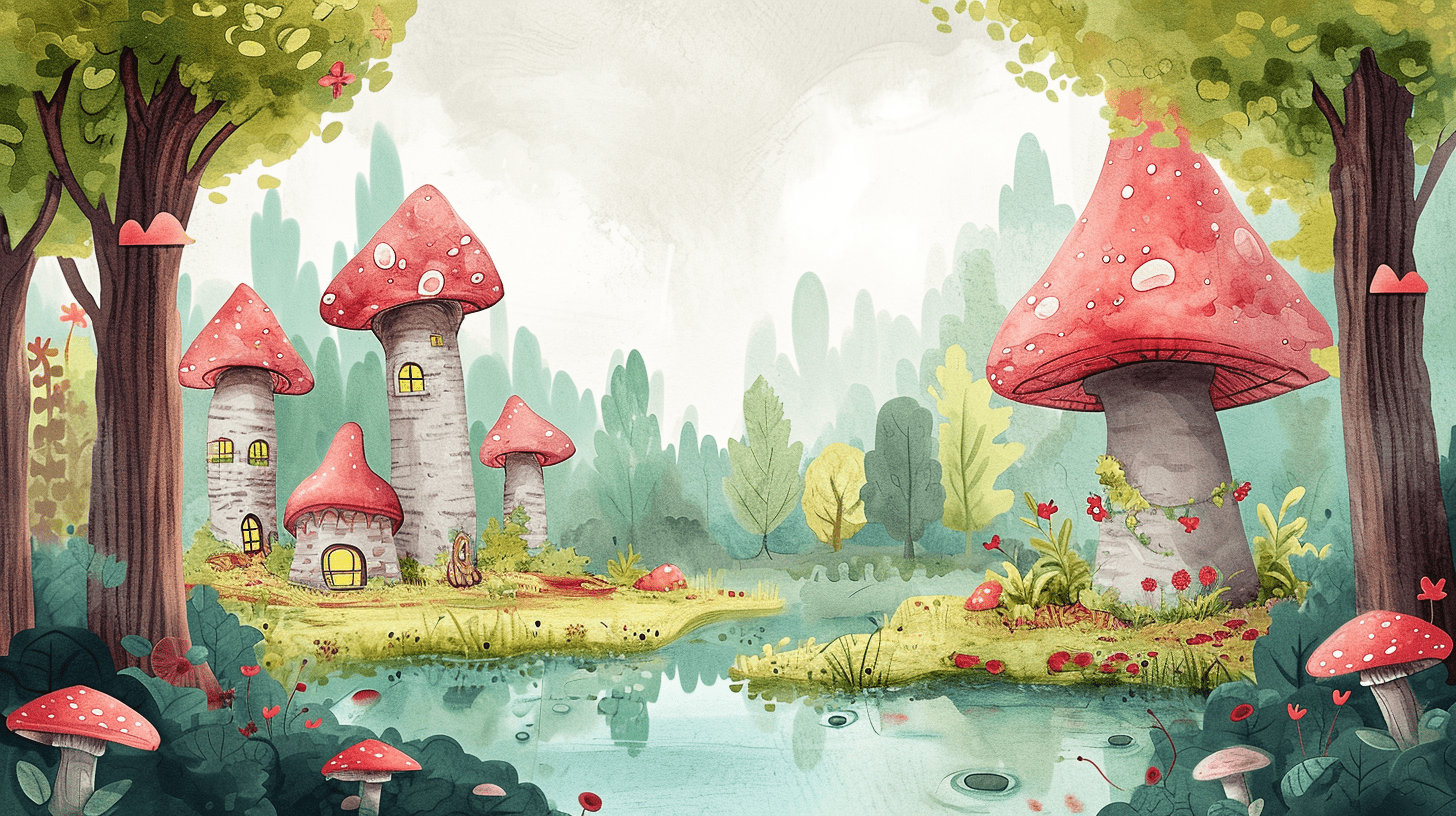 1456x816 Enchanted forest wallpaper with mushrooms made to measure