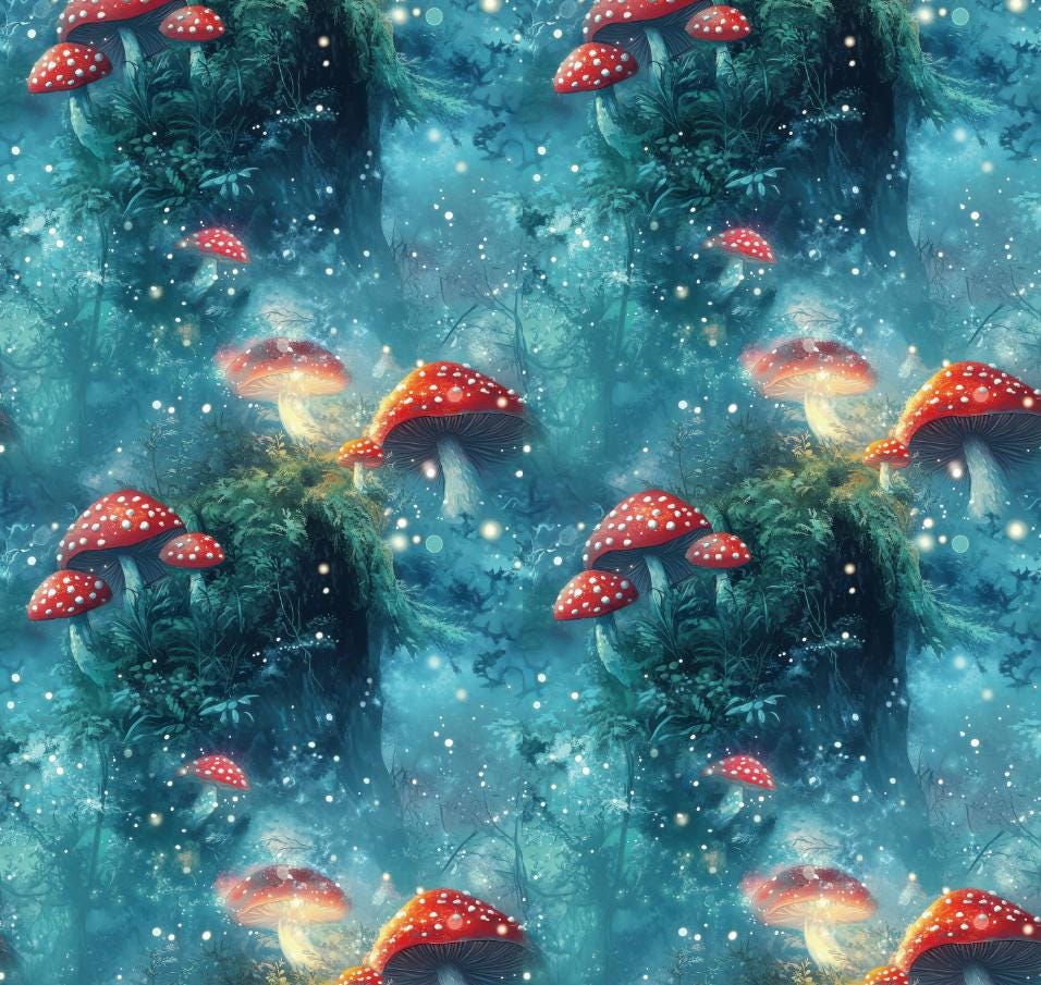 956x905 Mushroom Fairytale Forest Fabric