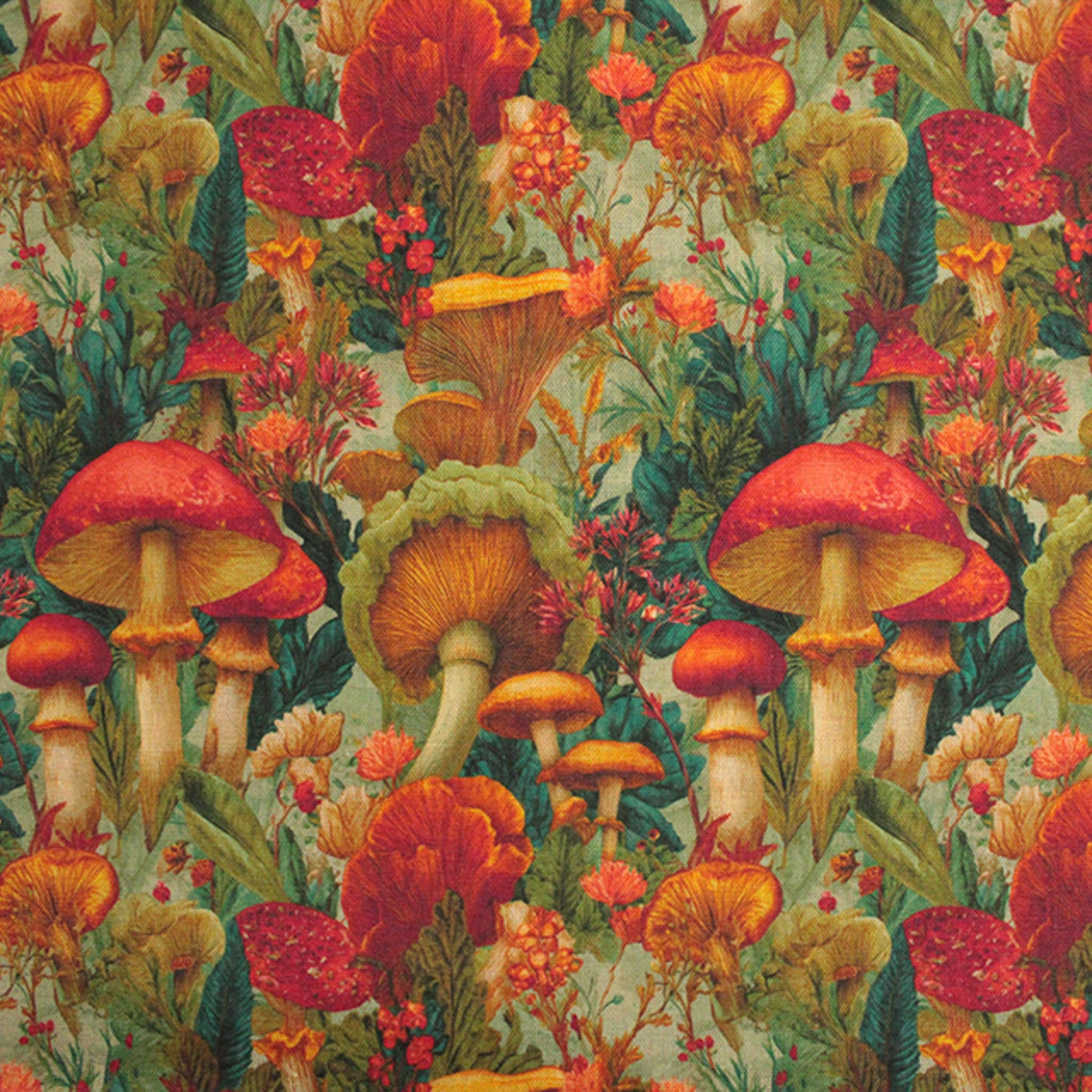 2048x2048 Mushrooms on Green% Cotton