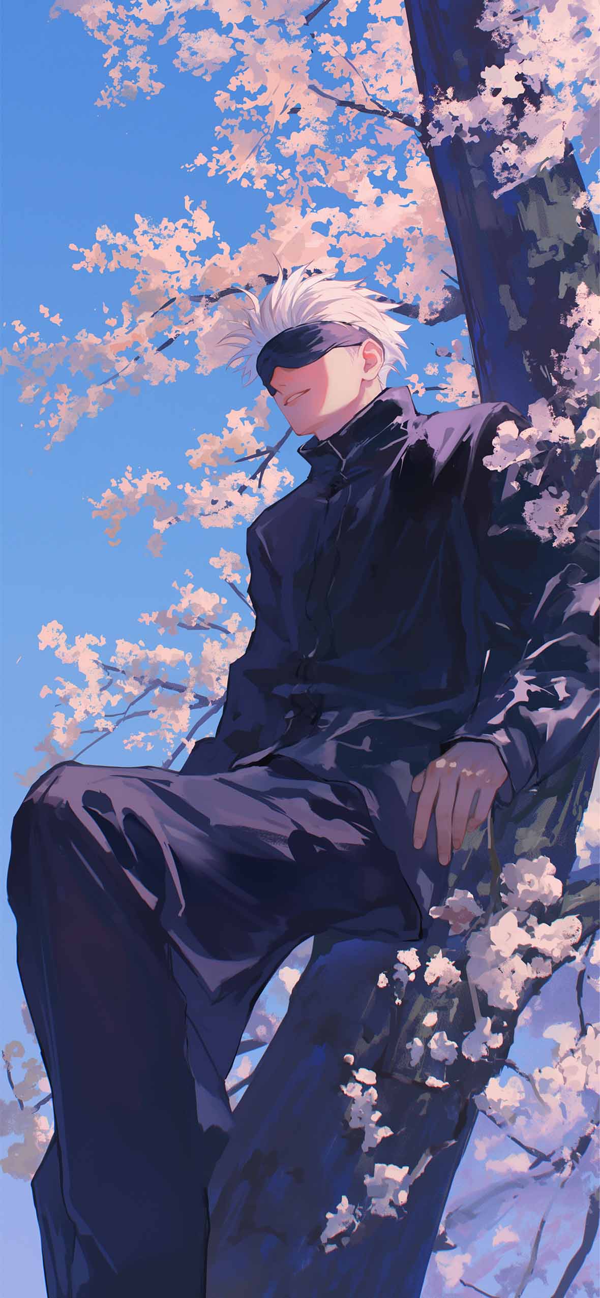 1180x2554 Satoru Gojo Under Sakura Tree JJK Wallpaper