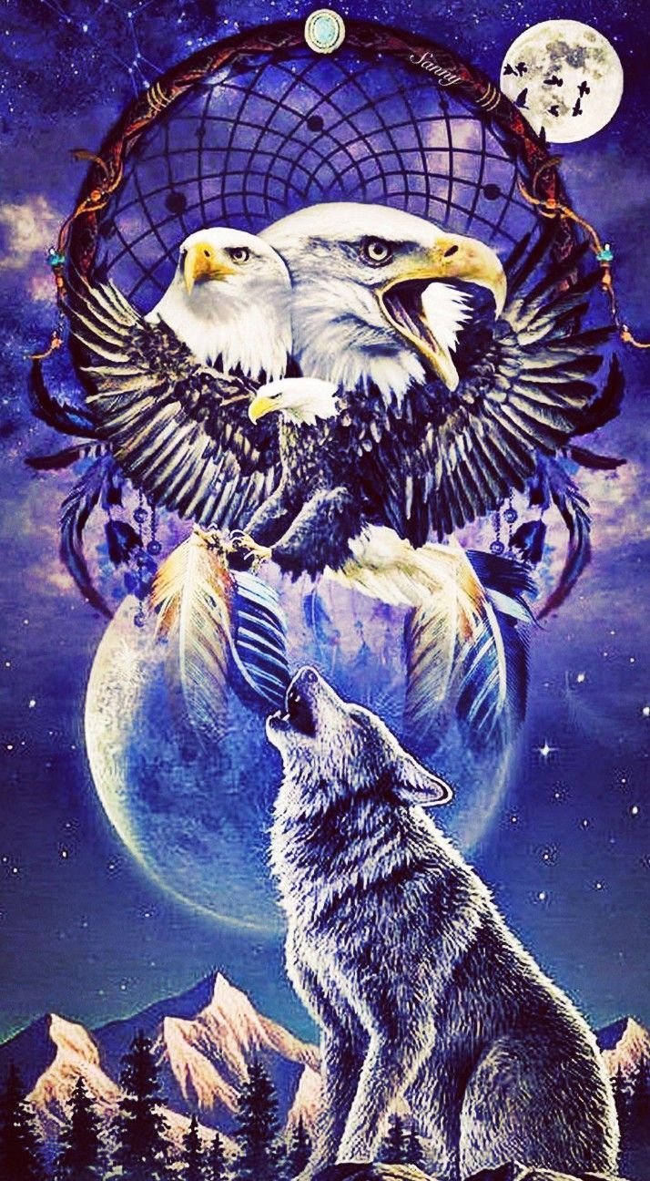 714x1296 Spiritual Wolf and Eagle Painting. Indian eagle, American flag wolf wallpaper, Eagle and wolf background