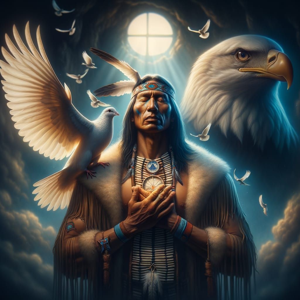 1024x1024 Native American Vision with Eagle and Dove