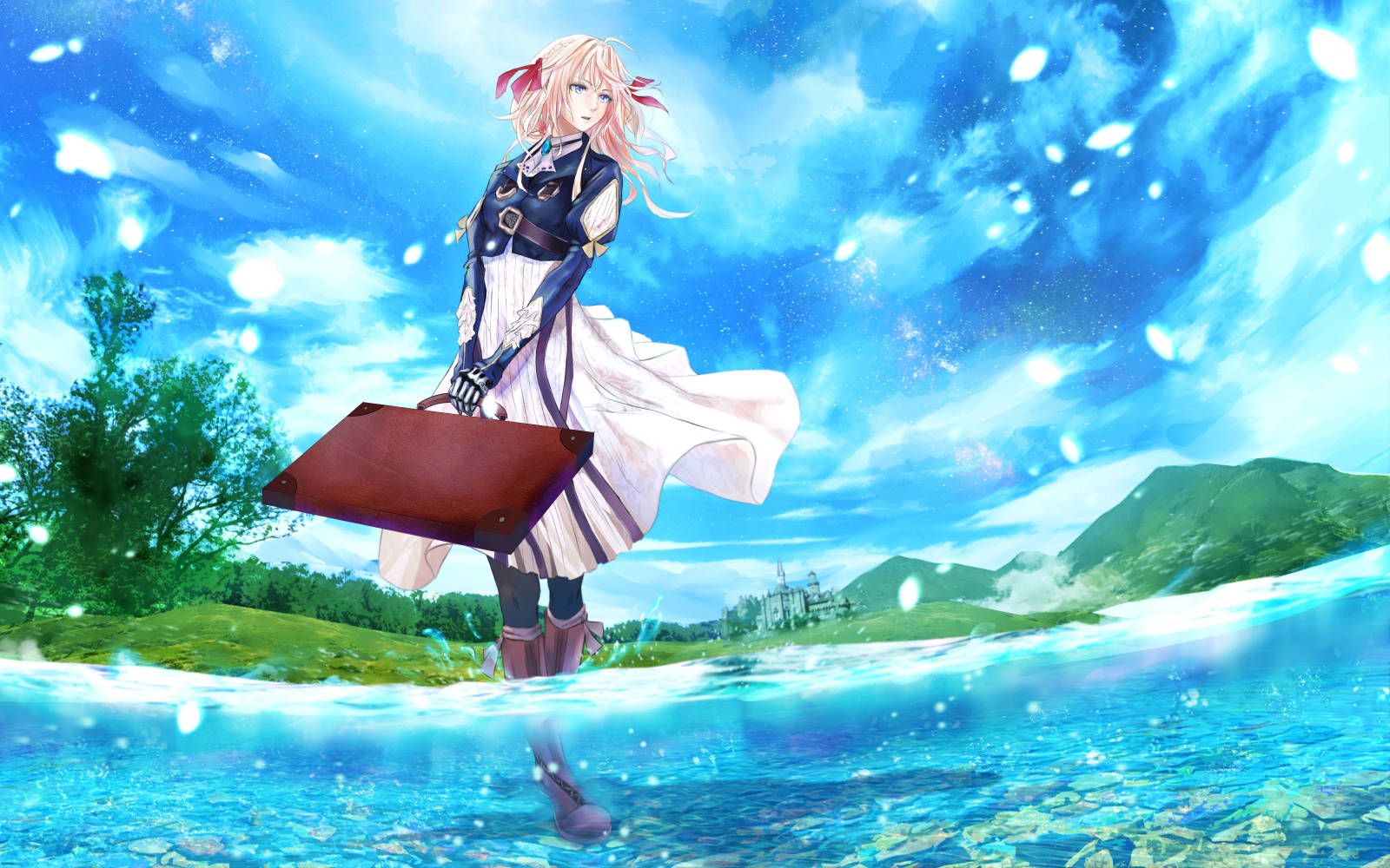 1600x1000 Download Violet Evergarden swims in the lake. Wallpaper