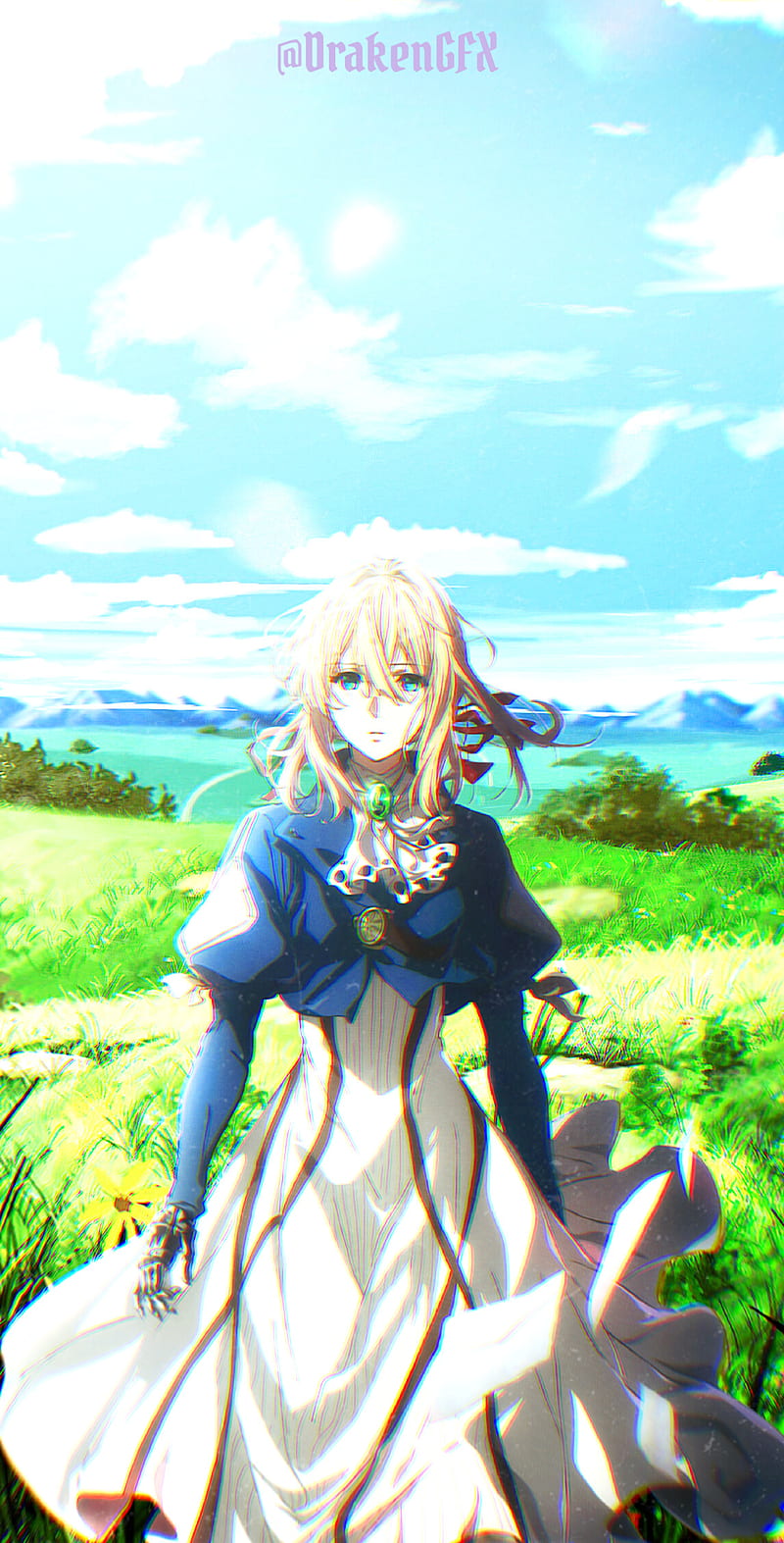 800x1573 Violet Evergarden, Sky, Meadow, Cool, Landscape, Android background, Film, Cool background, HD phone wallpaper