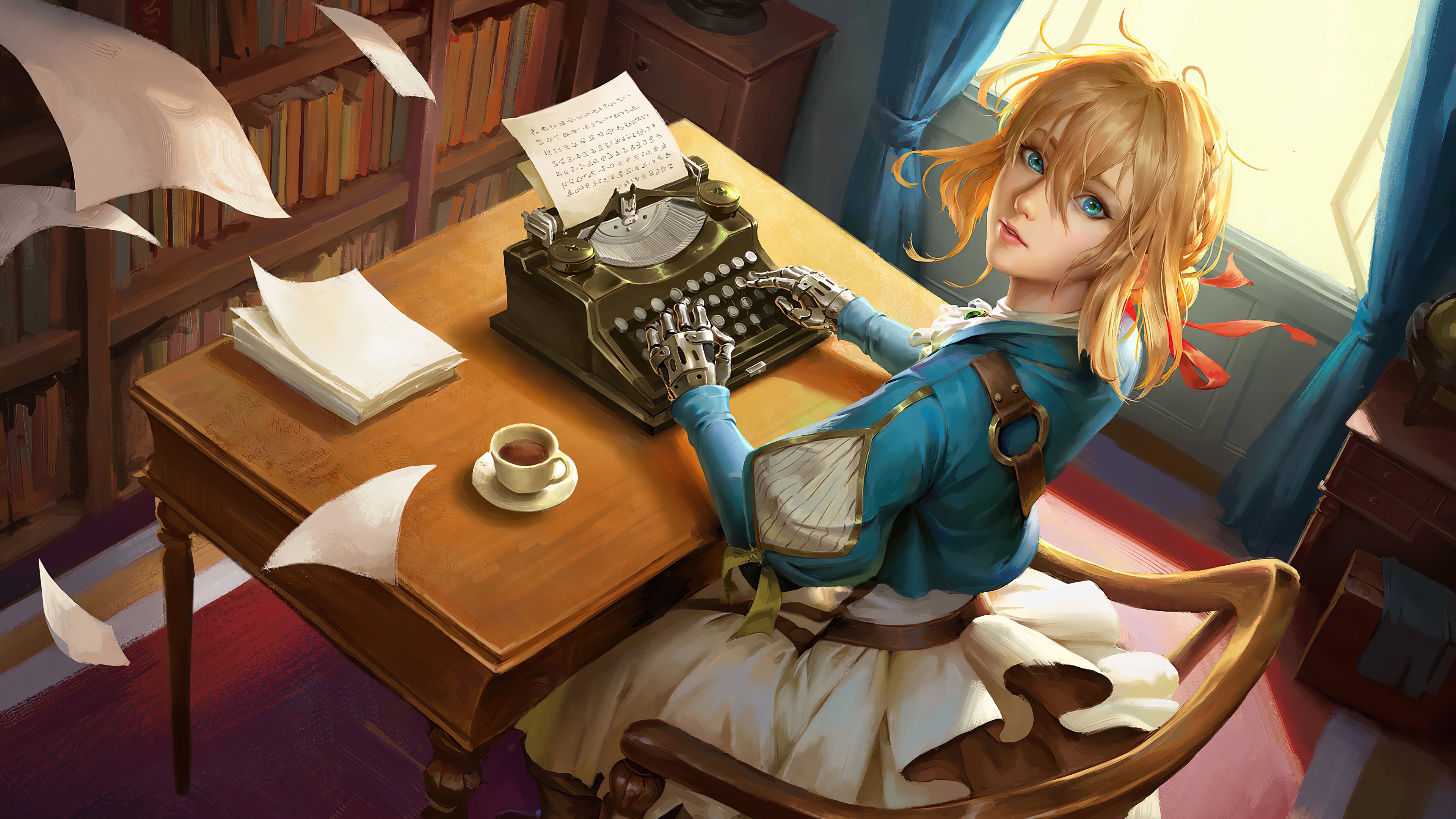 3840x2160 Violet Evergarden with typewriter Anime Wallpaper 4K for Desktop