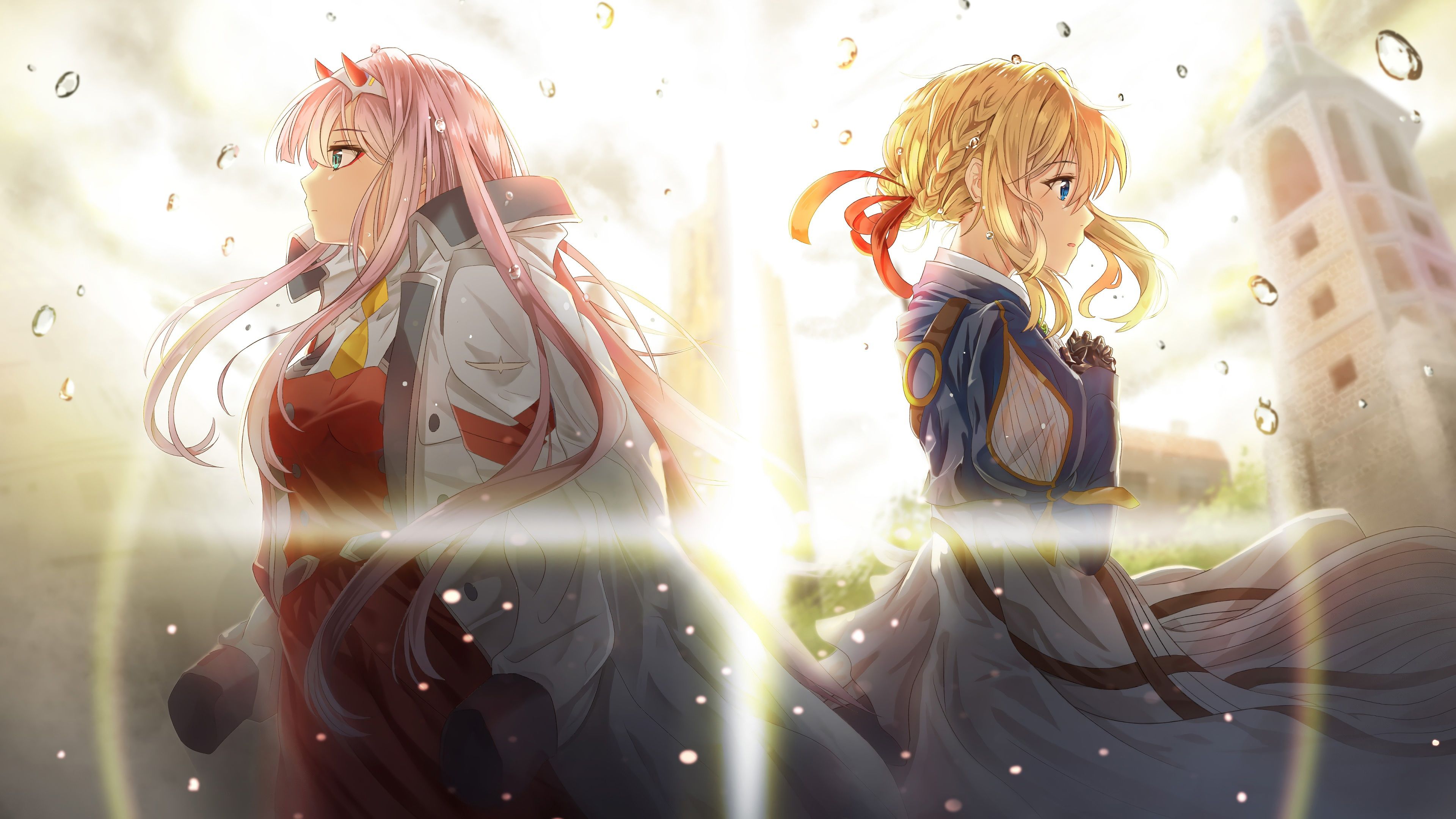 3840x2160 darling in the franxx violet evergarden pink hair zero two 4k HD anime Wallpaper