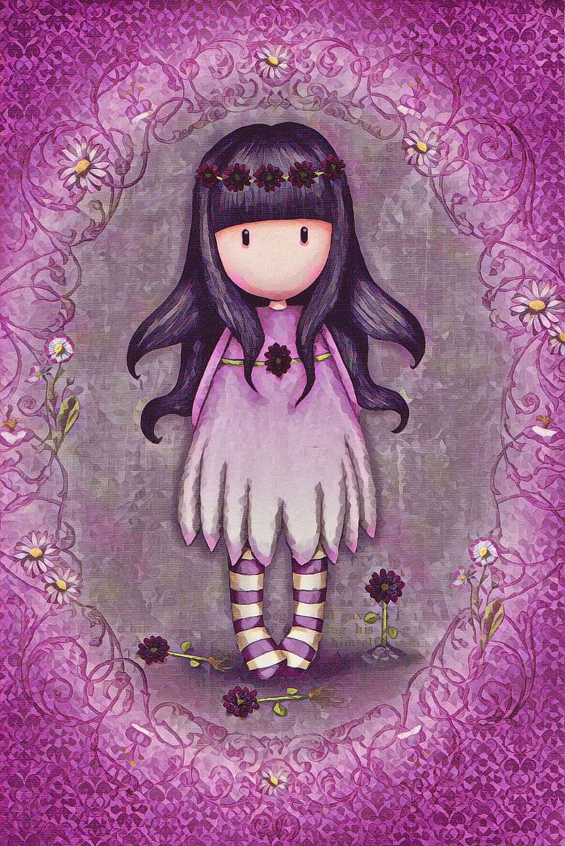 800x1198 Flower Girl, cute, floral, gorjuss, pink, purple, santoro, HD phone wallpaper