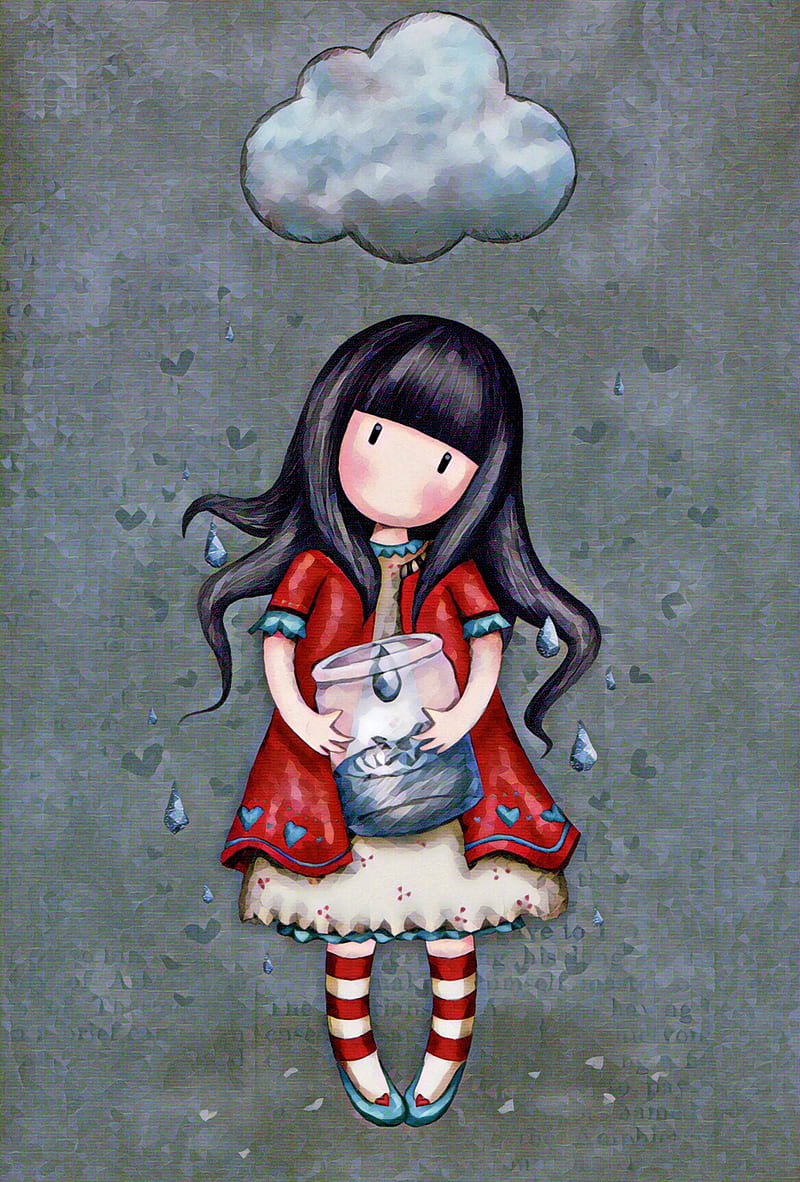 800x1182 Raindrops, cloud, cute, girl, gorjuss, jar, rain, santoro, HD phone wallpaper