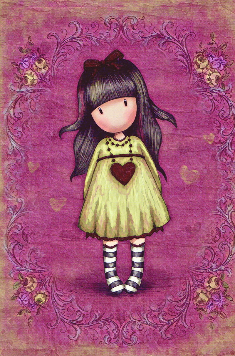 800x1209 Pretty Girl, bow, cute, dress, gorjuss, green, heart, pink, red, santoro, HD phone wallpaper