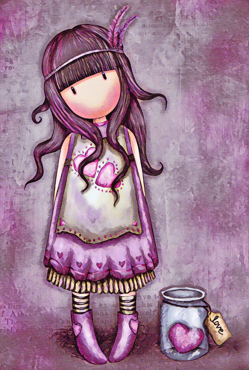 800x1187 Love, cute, feathers, girl, gorjuss, corazones, hippie, jar, purple, santoro, HD phone wallpaper