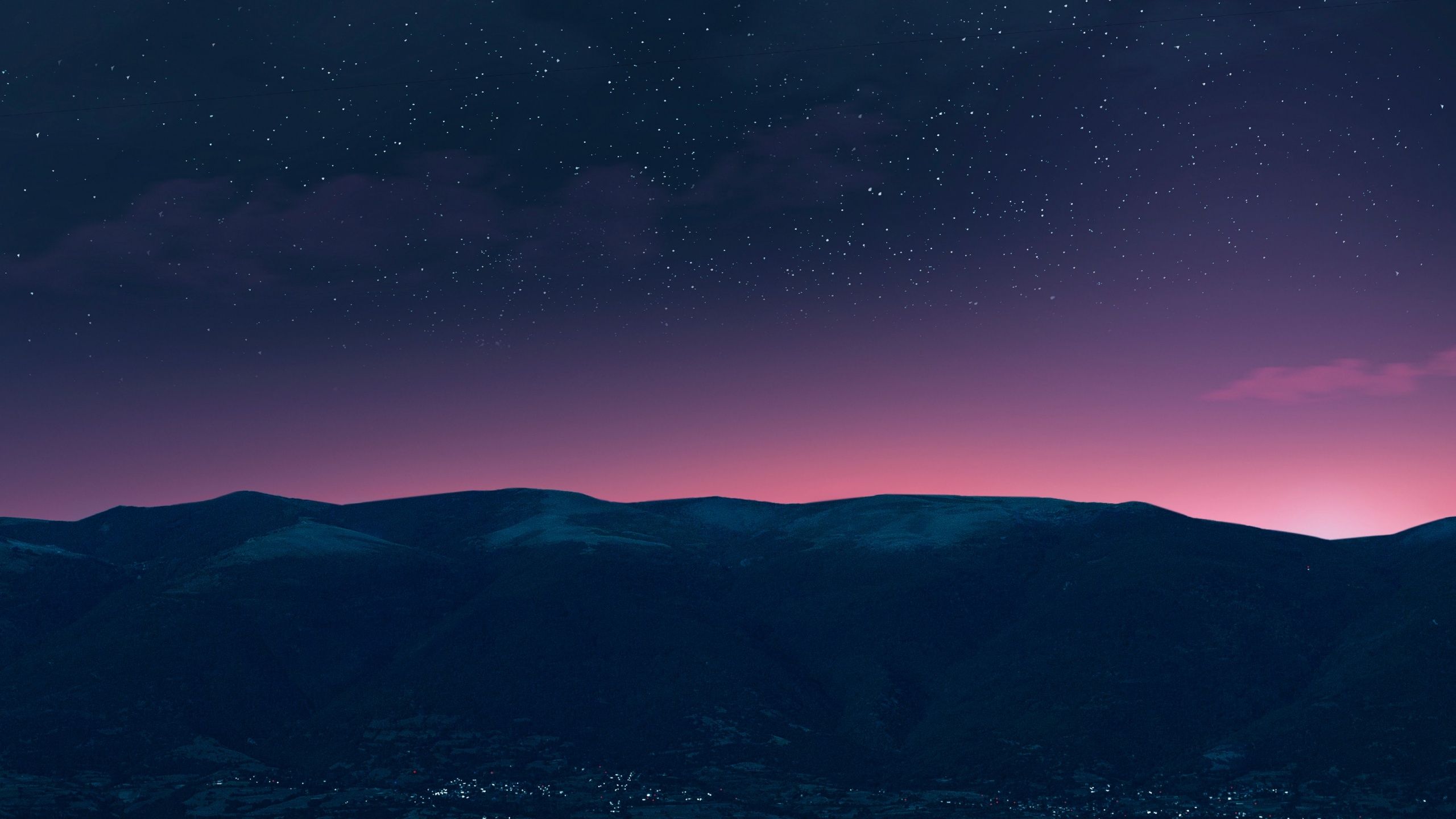 2560x1440 Silhouette Wallpaper 4K, Mountain, Starry sky, Night time