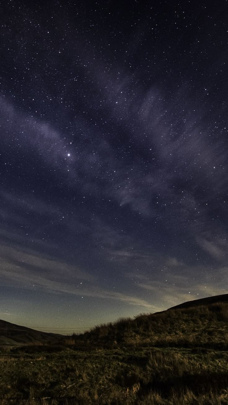 736x1309 Starry sky, night, starry landscape, radiance, hills wallpaper