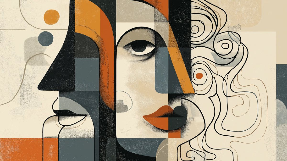 1200x673 Cubist Portrait Mural Wallpaper. Abstract Geometric Art