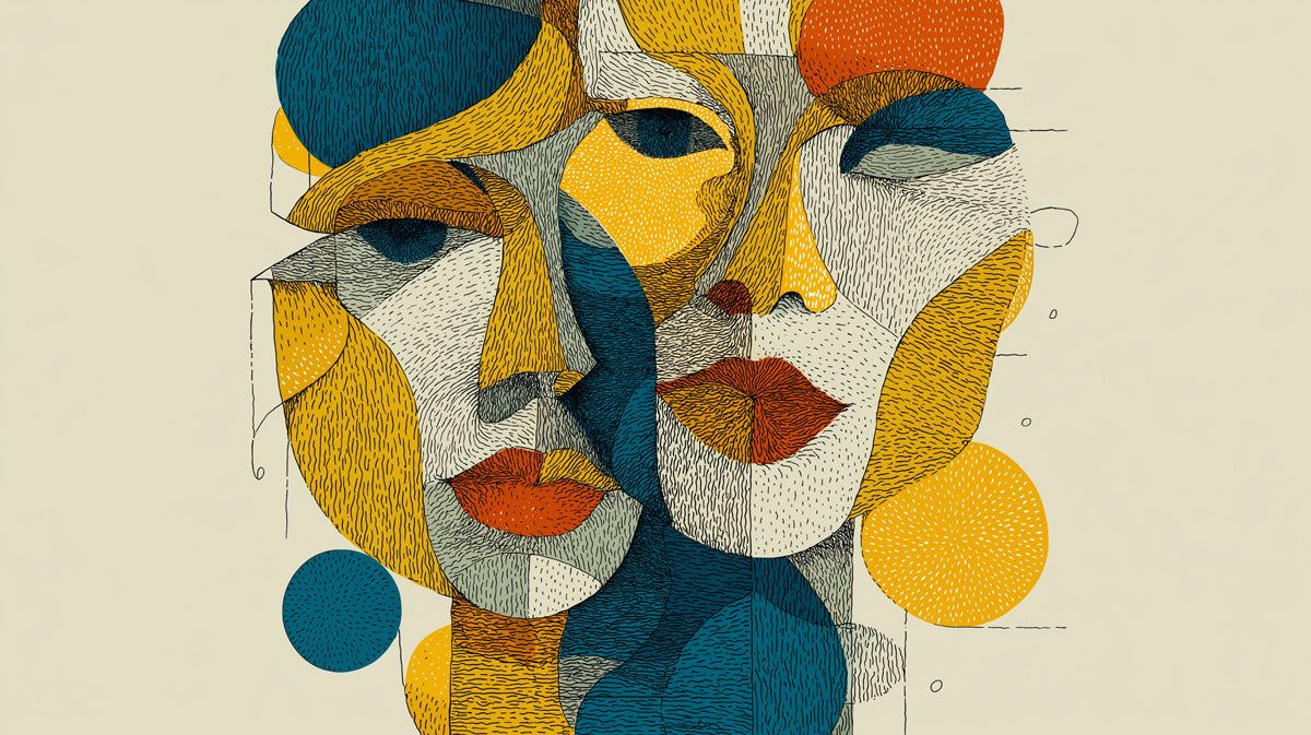 1200x673 Cubist Abstract Faces Mural Wallpaper. Modern Geometric Art